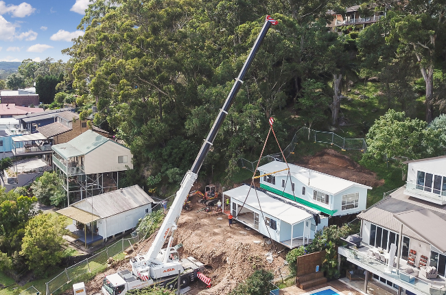 A home is installed on a sloping site