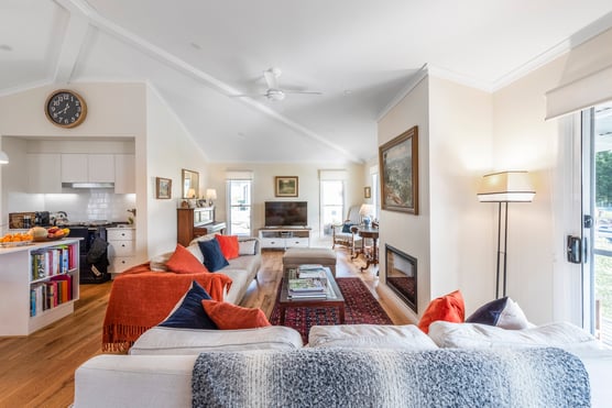 Living Area with floor and throw rugs